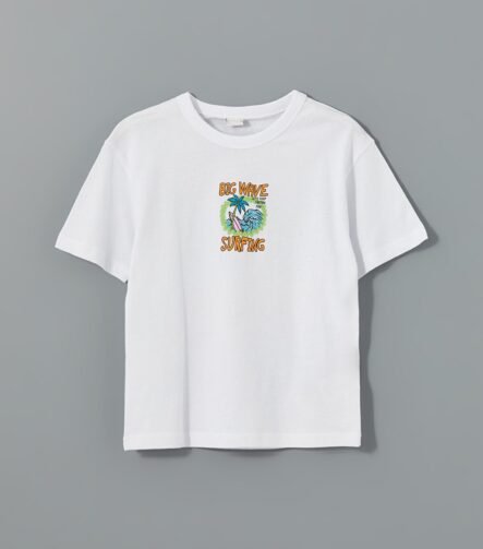erkek çocuk sırtı baskılı t-shirt beyaz sörf temalı ZEYDER2194