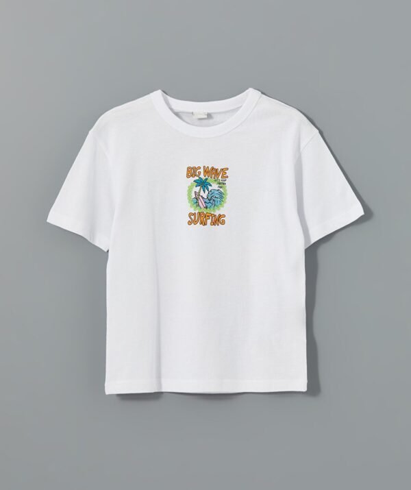 erkek çocuk sırtı baskılı t-shirt beyaz sörf temalı ZEYDER2194