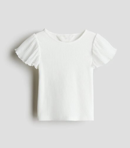 kız çocuk şifon kollu t-shirt beyaz ZEYDER2176