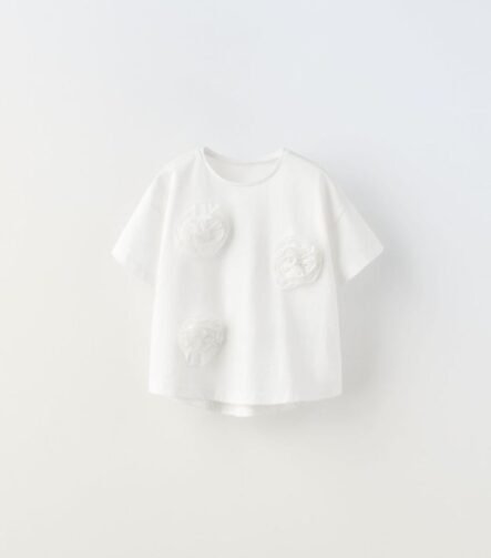 kız bebek gül desenli t-shirt beyaz ZEYDER2164