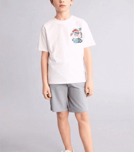 erkek çocuk sırtı baskılı t-shirt beyaz graffiti temalı ZEYDER2195