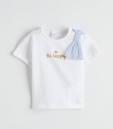kız bebek fiyonk detaylı t-shirt beyaz ZEYDER2166