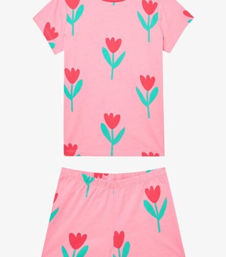 kız çocuk çiçek desenli şortlu pijama takımı pembe ZEYDER2186